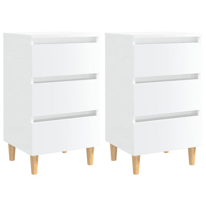 Comodini con Gambe in Legno 2pz Bianco Lucido 40x35x69 cm