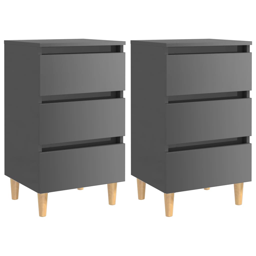 Comodini con Gambe in Legno 2pz Grigio Lucido 40x35x69 cm
