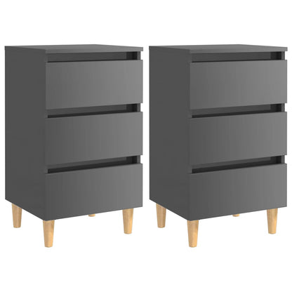 Comodini con Gambe in Legno 2pz Grigio Lucido 40x35x69 cm