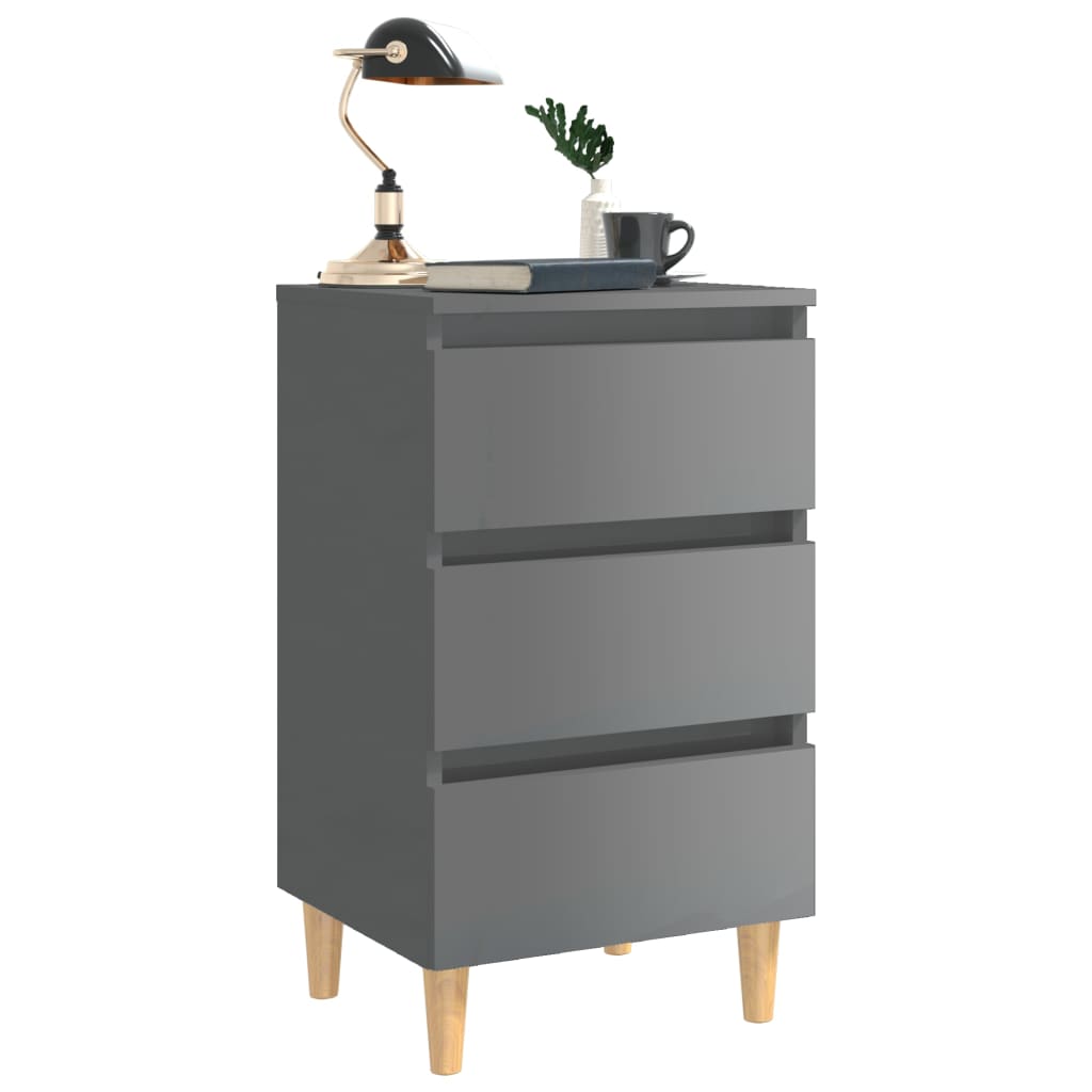 Comodini con Gambe in Legno 2pz Grigio Lucido 40x35x69 cm