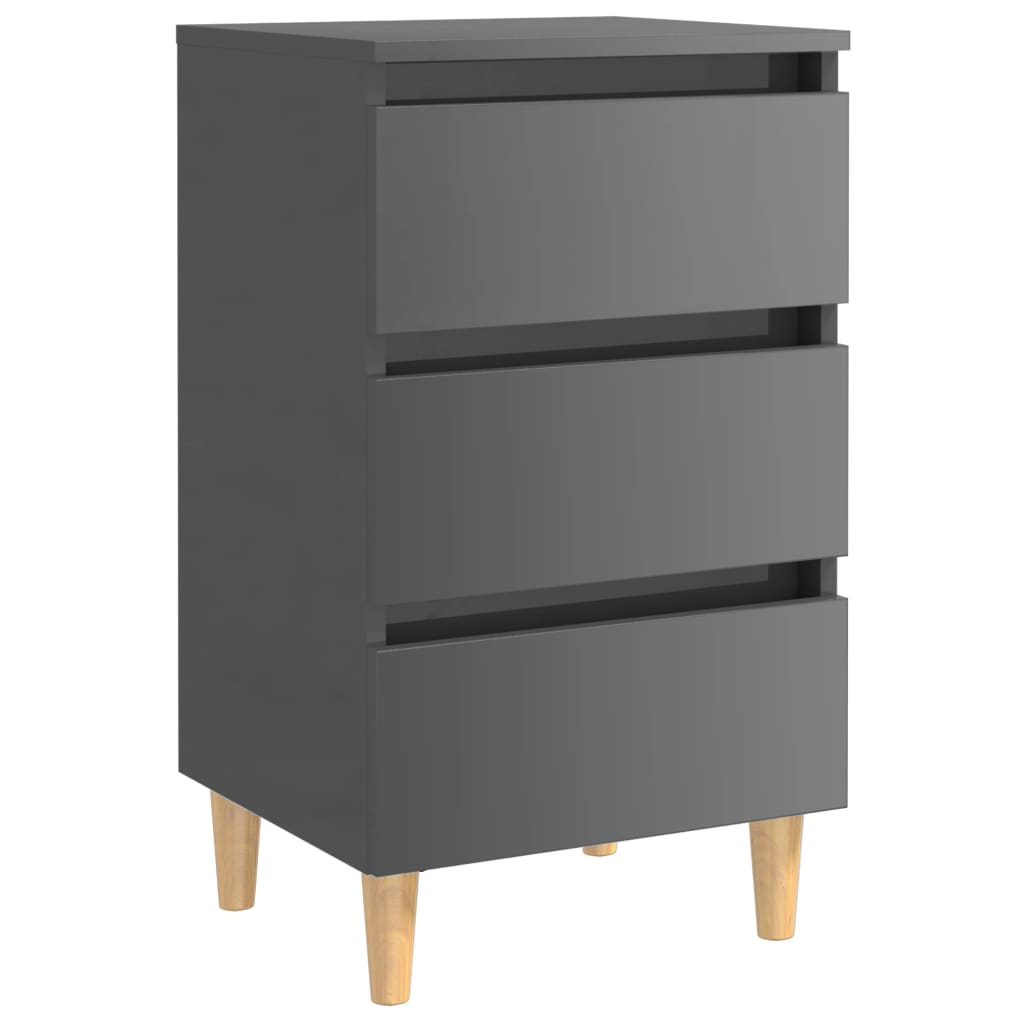 Comodini con Gambe in Legno 2pz Grigio Lucido 40x35x69 cm