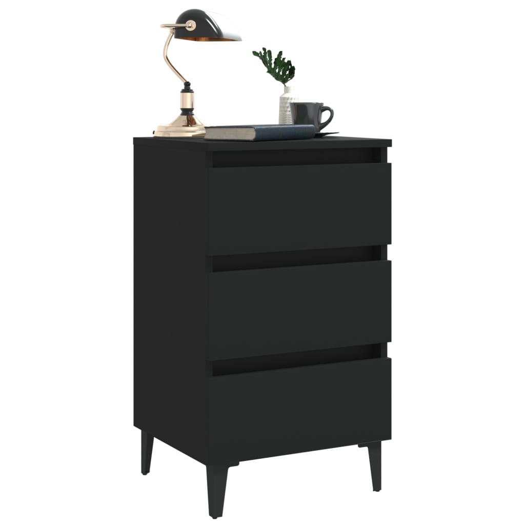 Comodino con Gambe in Metallo Nero 40x35x69 cm