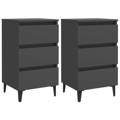 Comodini con Gambe in Metallo 2pz Grigi 40x35x69 cm