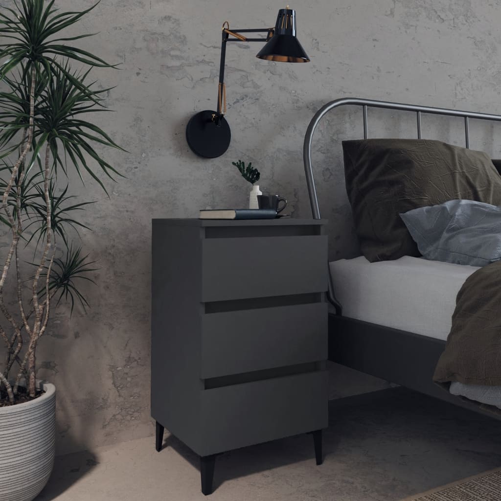 Comodini con Gambe in Metallo 2pz Grigi 40x35x69 cm