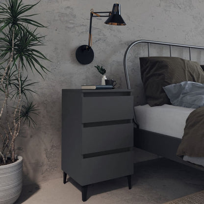 Comodini con Gambe in Metallo 2pz Grigi 40x35x69 cm