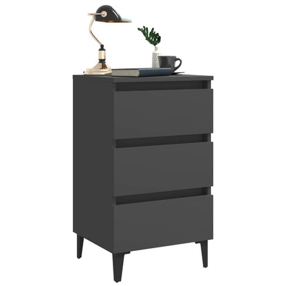 Comodini con Gambe in Metallo 2pz Grigi 40x35x69 cm