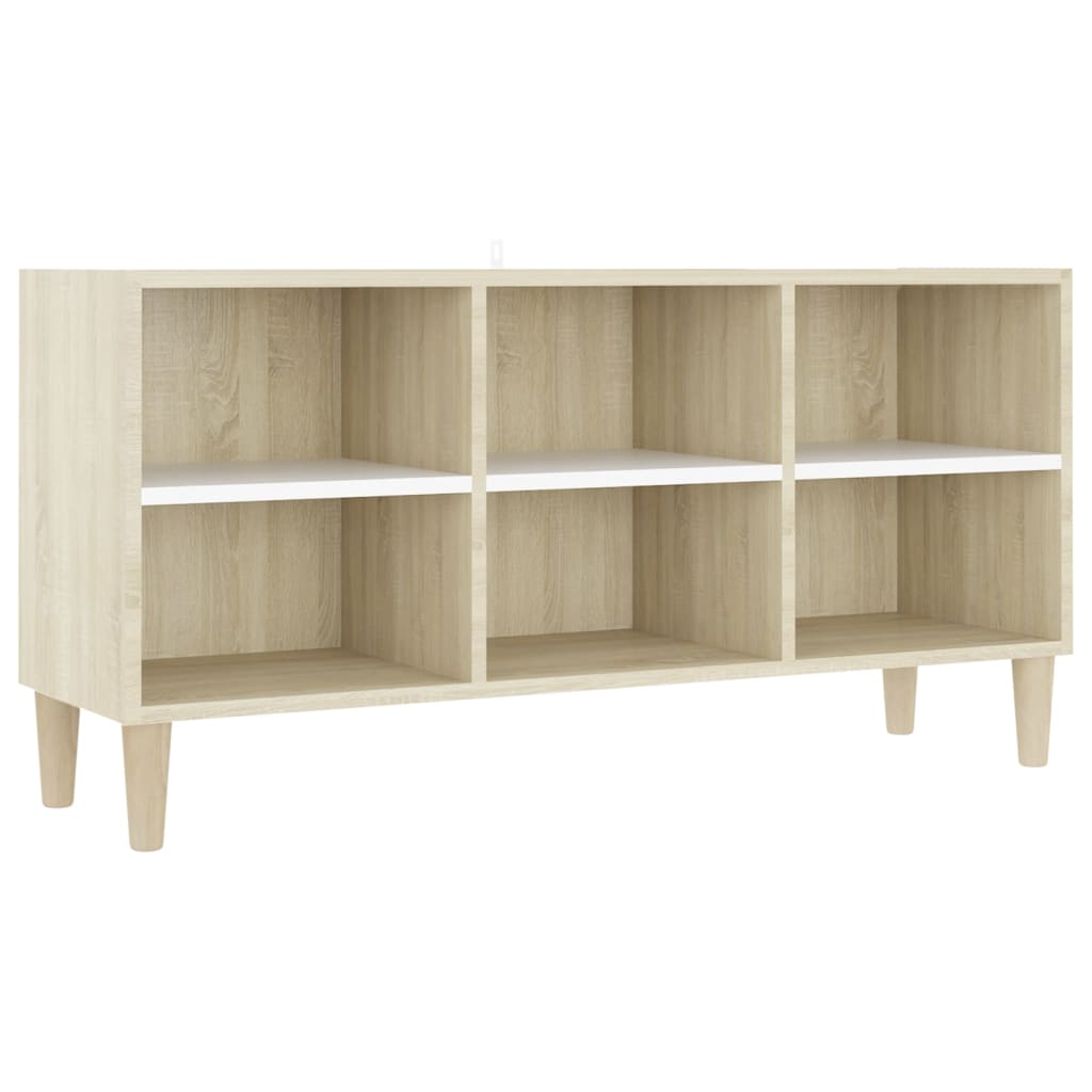 Mobile TV Gambe Legno Massello Bianco Rovere Sonoma 103,5x30x50