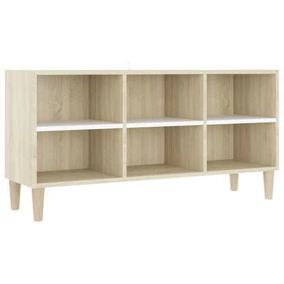 Mobile TV Gambe Legno Massello Bianco Rovere Sonoma 103,5x30x50