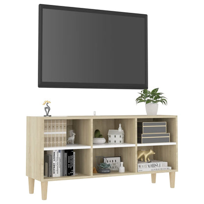 Mobile TV Gambe Legno Massello Bianco Rovere Sonoma 103,5x30x50