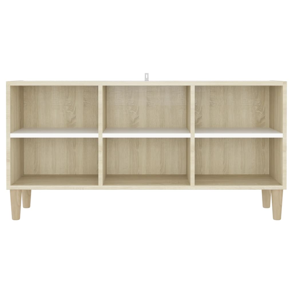 Mobile TV Gambe Legno Massello Bianco Rovere Sonoma 103,5x30x50