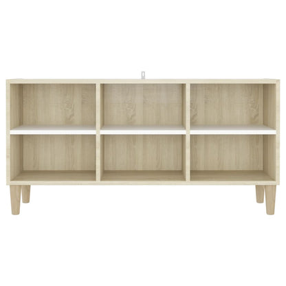 Mobile TV Gambe Legno Massello Bianco Rovere Sonoma 103,5x30x50