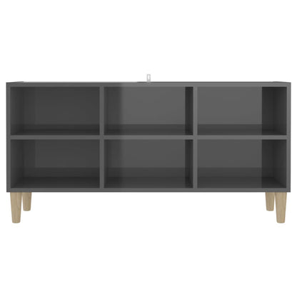 Mobile TV con Gambe Legno Massello Grigio Lucido 103,5x30x50 cm