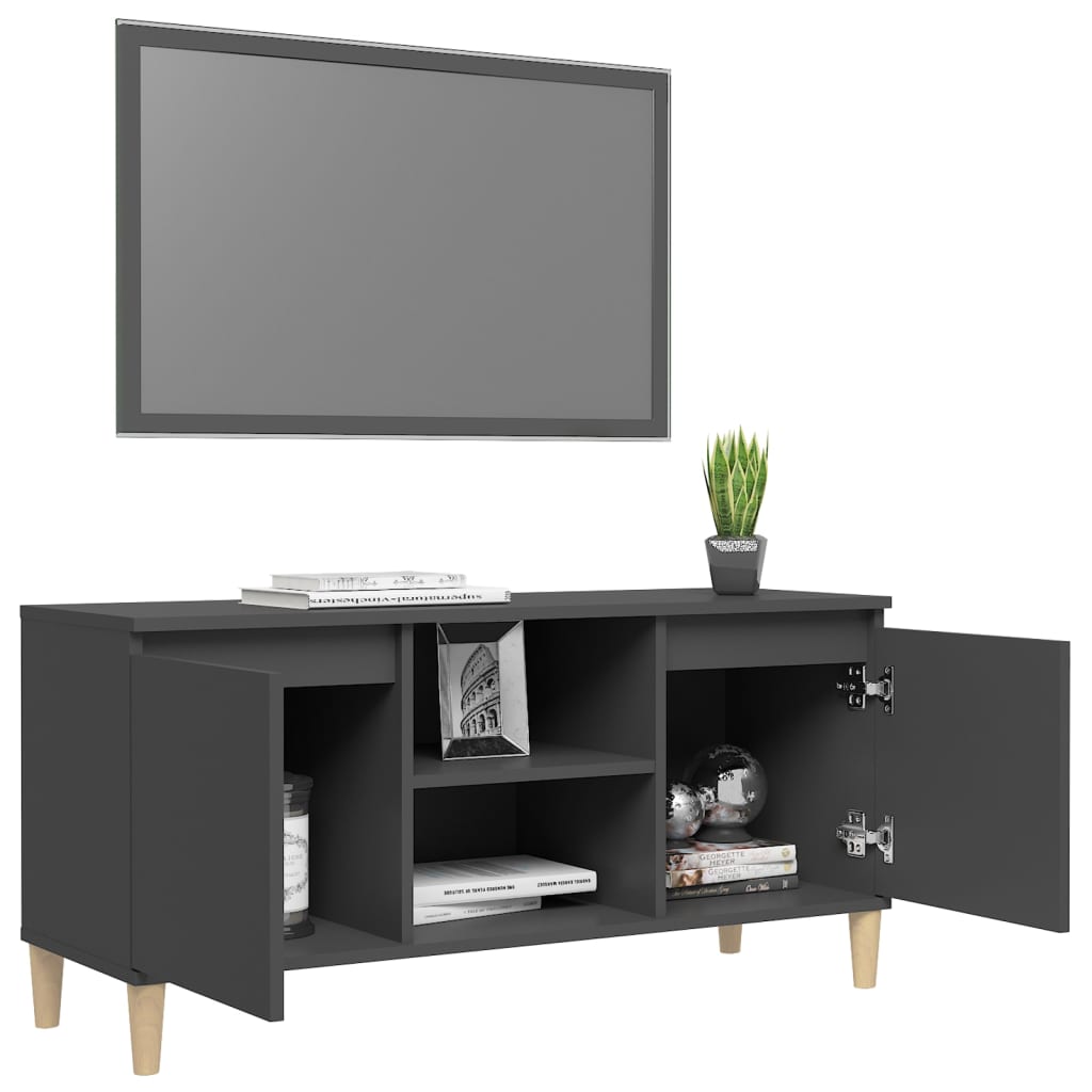 Mobile TV con Gambe in Legno Massello Grigio 103,5x30x50 cm