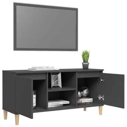 Mobile TV con Gambe in Legno Massello Grigio 103,5x30x50 cm