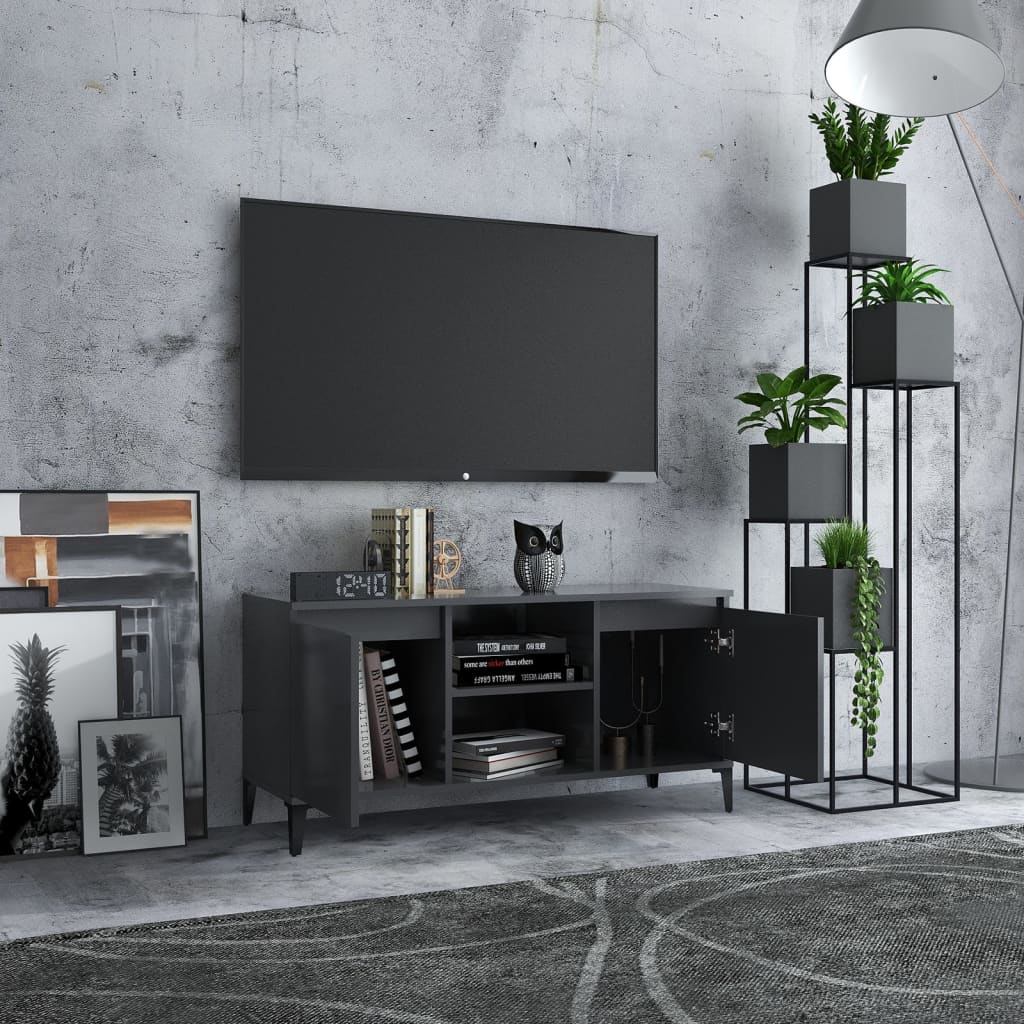 Mobile TV con Gambe in Metallo Grigio 103,5x35x50 cm