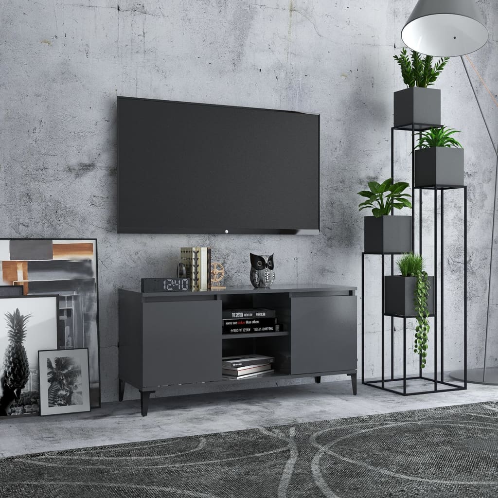 Mobile TV con Gambe in Metallo Grigio 103,5x35x50 cm