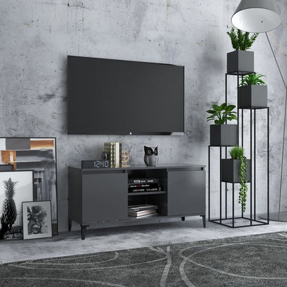 Mobile TV con Gambe in Metallo Grigio 103,5x35x50 cm