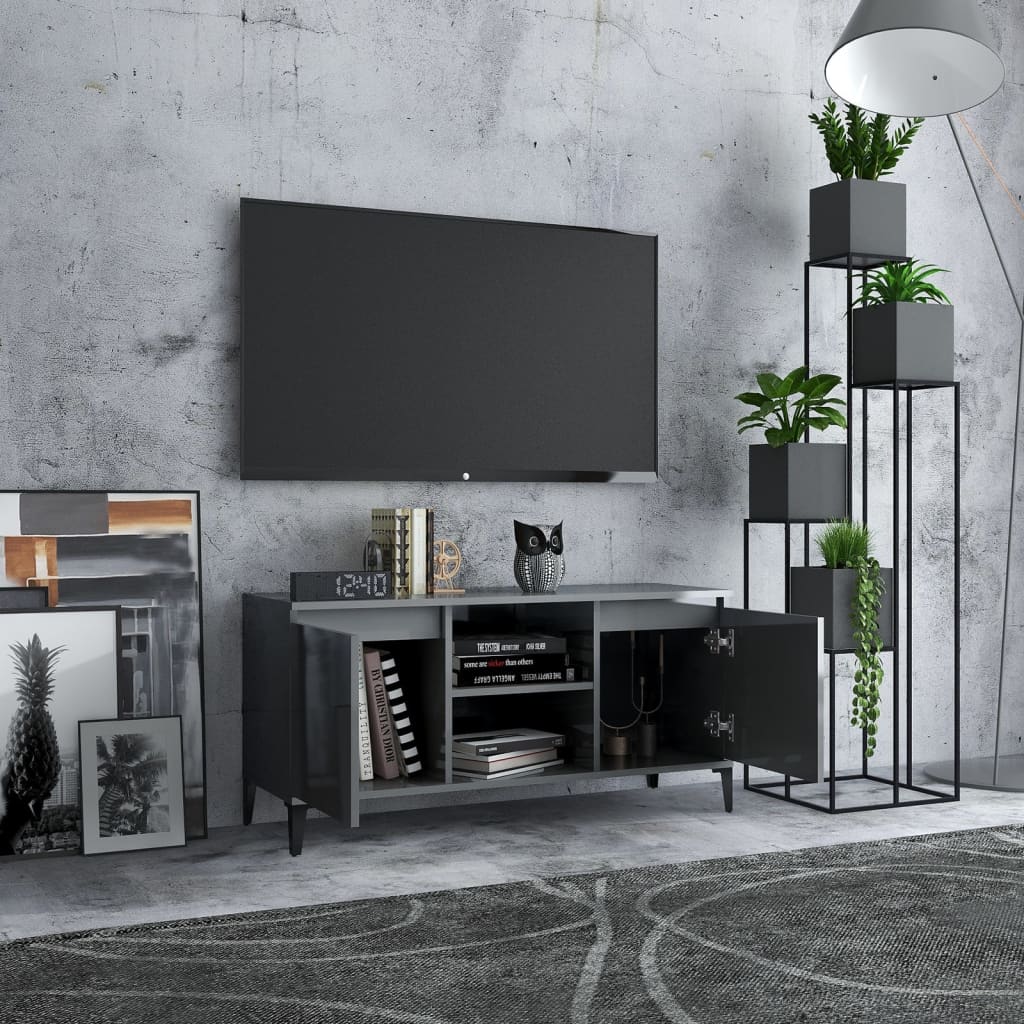 Mobile TV con Gambe in Metallo Grigio Lucido 103,5x35x50 cm