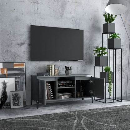 Mobile TV con Gambe in Metallo Grigio Lucido 103,5x35x50 cm