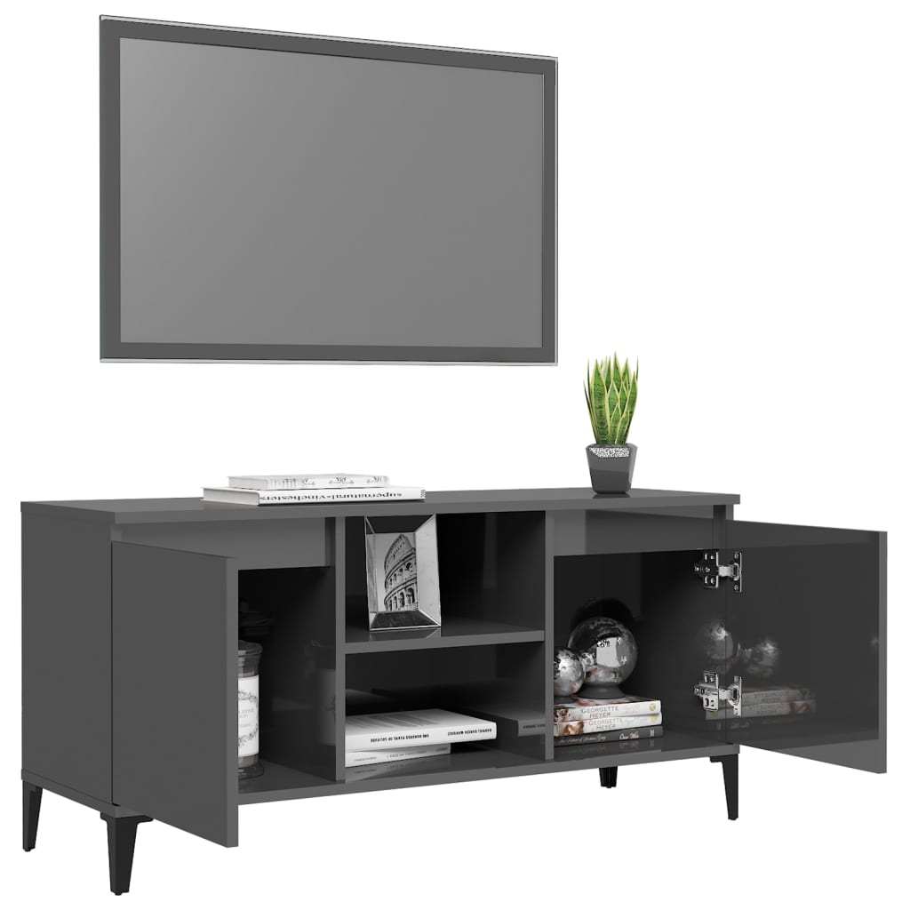 Mobile TV con Gambe in Metallo Grigio Lucido 103,5x35x50 cm