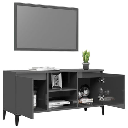 Mobile TV con Gambe in Metallo Grigio Lucido 103,5x35x50 cm