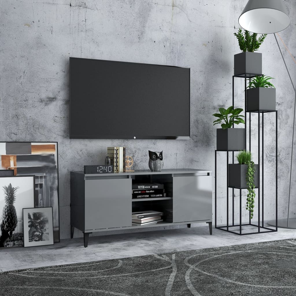Mobile TV con Gambe in Metallo Grigio Lucido 103,5x35x50 cm