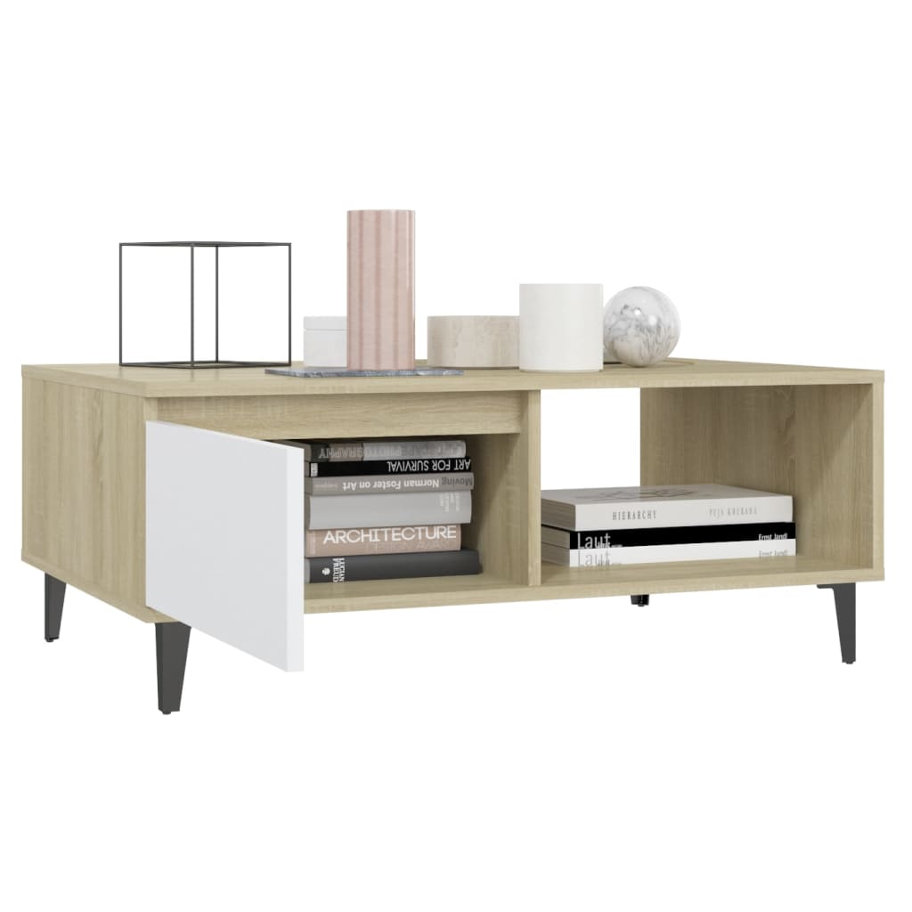 Tavolino da Salotto Bianco Rovere Sonoma 90x60x35cm Multistrato