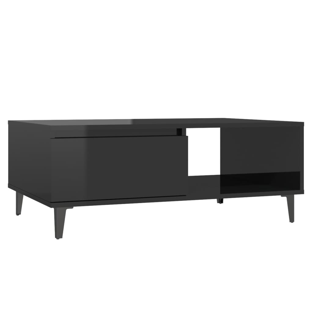 Tavolino da Salotto Nero Lucido 90x60x35 cm Legno Multistrato