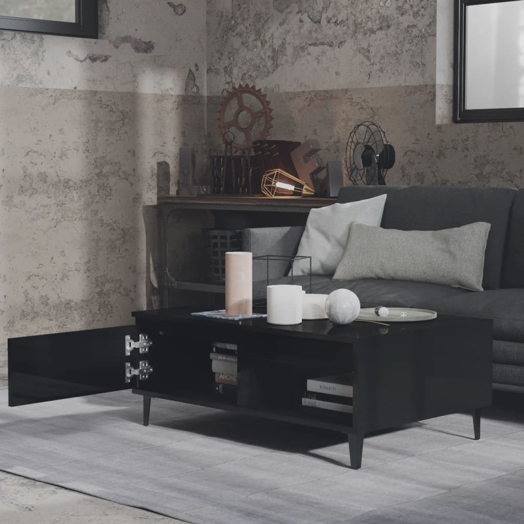 Tavolino da Salotto Nero Lucido 90x60x35 cm Legno Multistrato