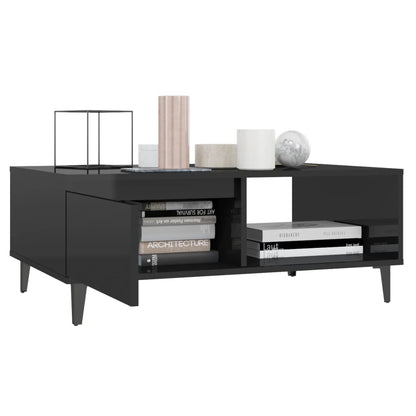 Tavolino da Salotto Nero Lucido 90x60x35 cm Legno Multistrato