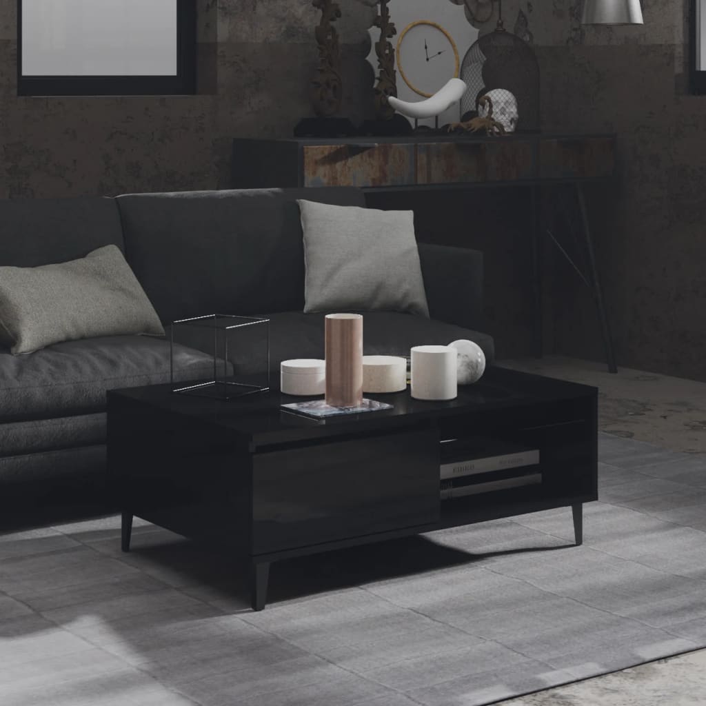Tavolino da Salotto Nero Lucido 90x60x35 cm Legno Multistrato