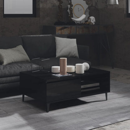 Tavolino da Salotto Nero Lucido 90x60x35 cm Legno Multistrato