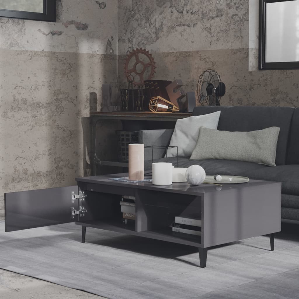 Tavolino da Salotto Grigio Lucido 90x60x35 cm Legno Multistrato