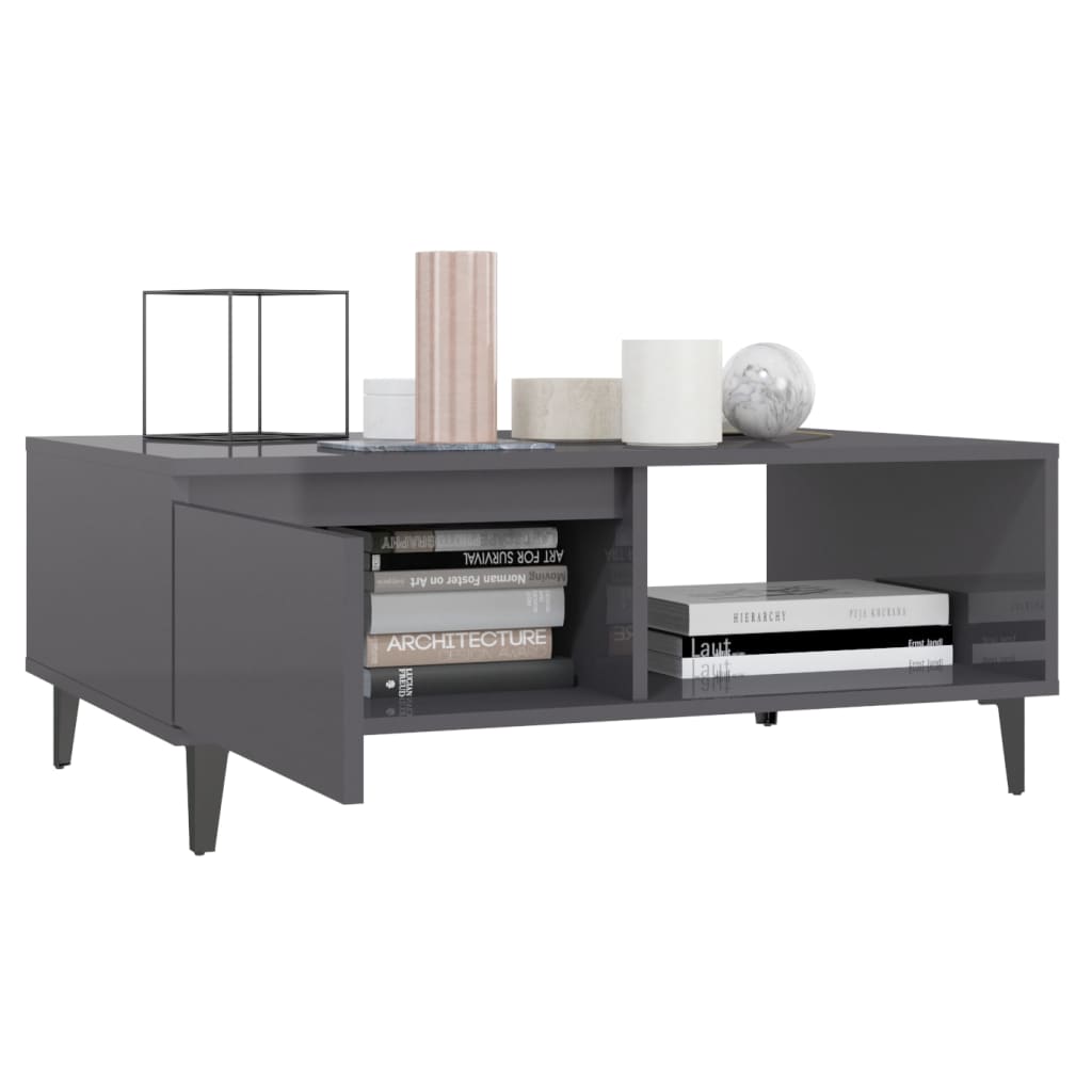Tavolino da Salotto Grigio Lucido 90x60x35 cm Legno Multistrato