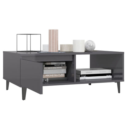 Tavolino da Salotto Grigio Lucido 90x60x35 cm Legno Multistrato