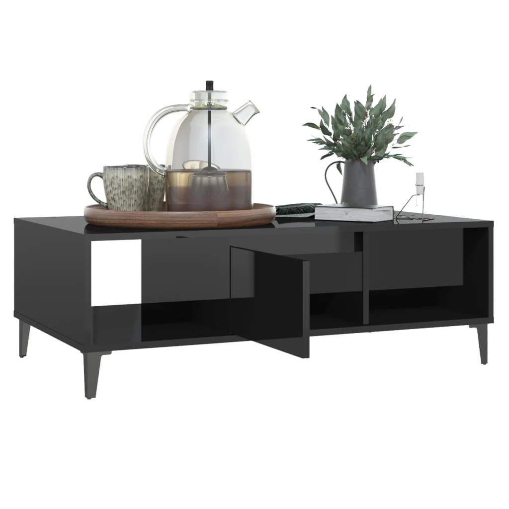 Tavolino da Salotto Nero Lucido 103,5x60x35cm Legno Multistrato