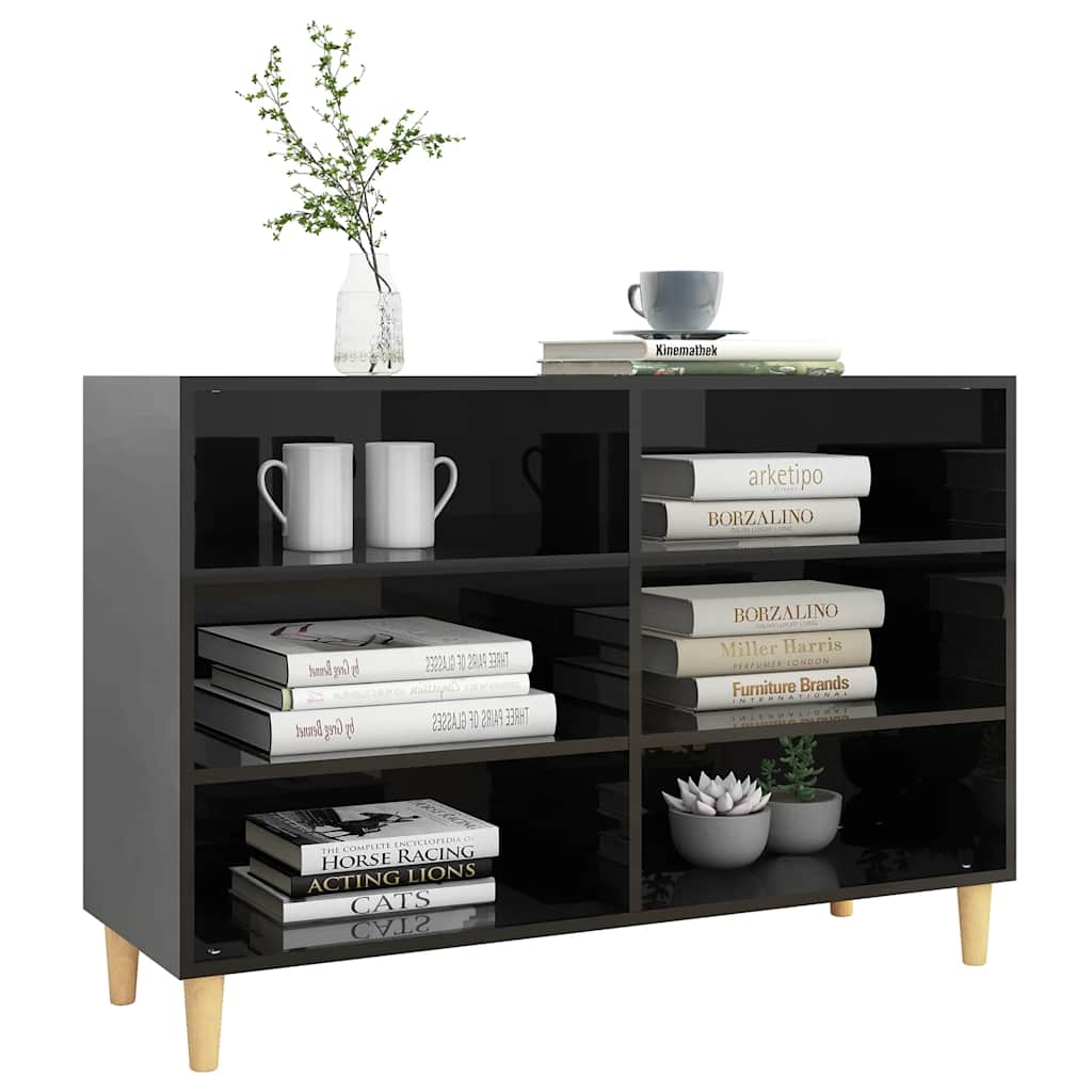 Credenza Nero Lucido 103,5x35x70 cm in Legno Multistrato