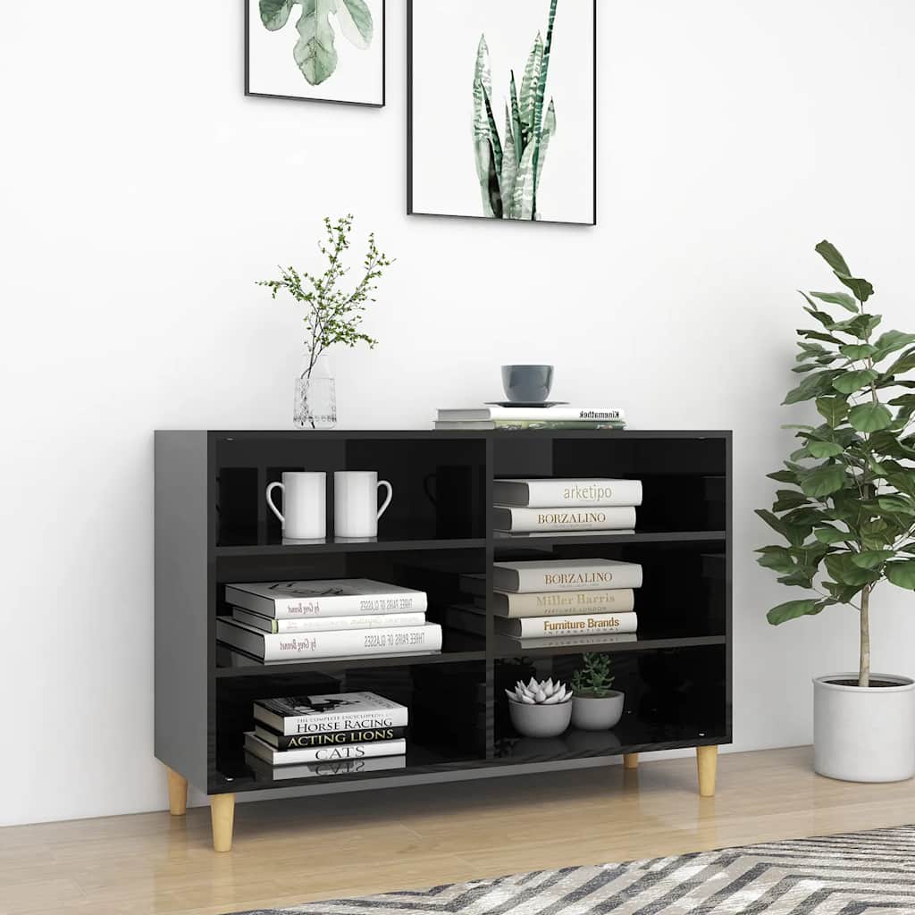 Credenza Nero Lucido 103,5x35x70 cm in Legno Multistrato