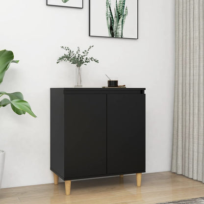 Credenza con Gambe Legno Massello Nera 60x35x70 cm Multistrato