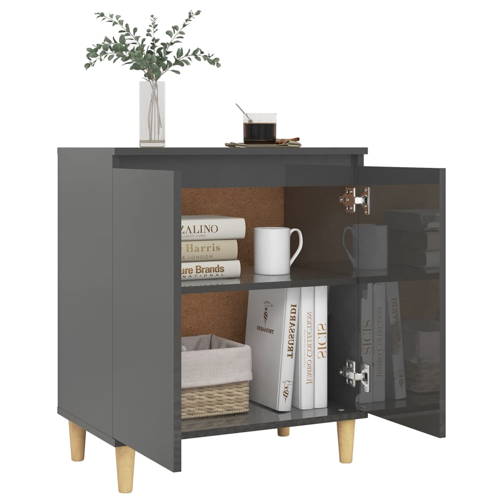 Credenza Gambe Massello Grigio Lucido 60x35x70cm Multistrato