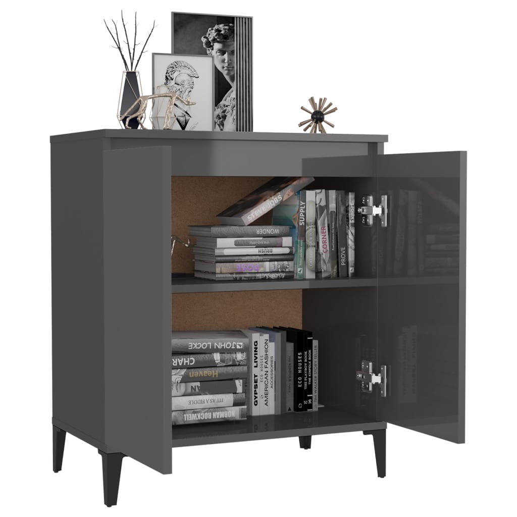Credenza Grigio Lucido 60x35x70 cm in Legno Multistrato