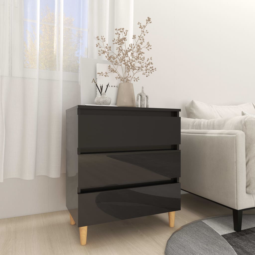 Credenza Nero Lucido 60x35x69 cm in Legno Multistrato