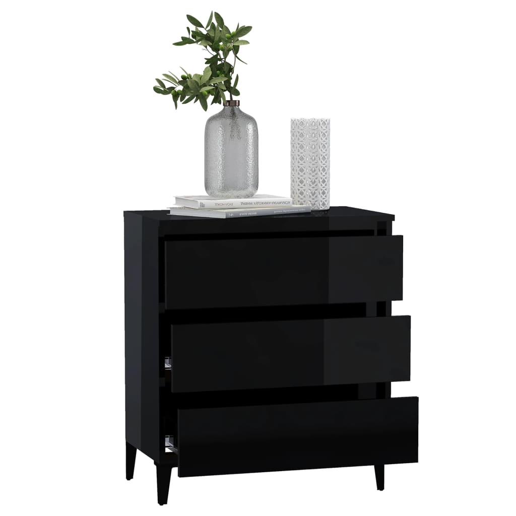 Credenza Nero Lucido 60x35x69 cm in Legno Multistrato