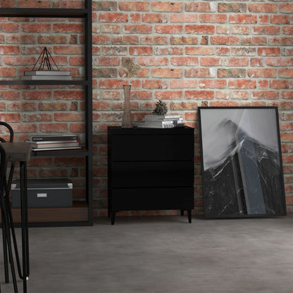 Credenza Nero Lucido 60x35x69 cm in Legno Multistrato