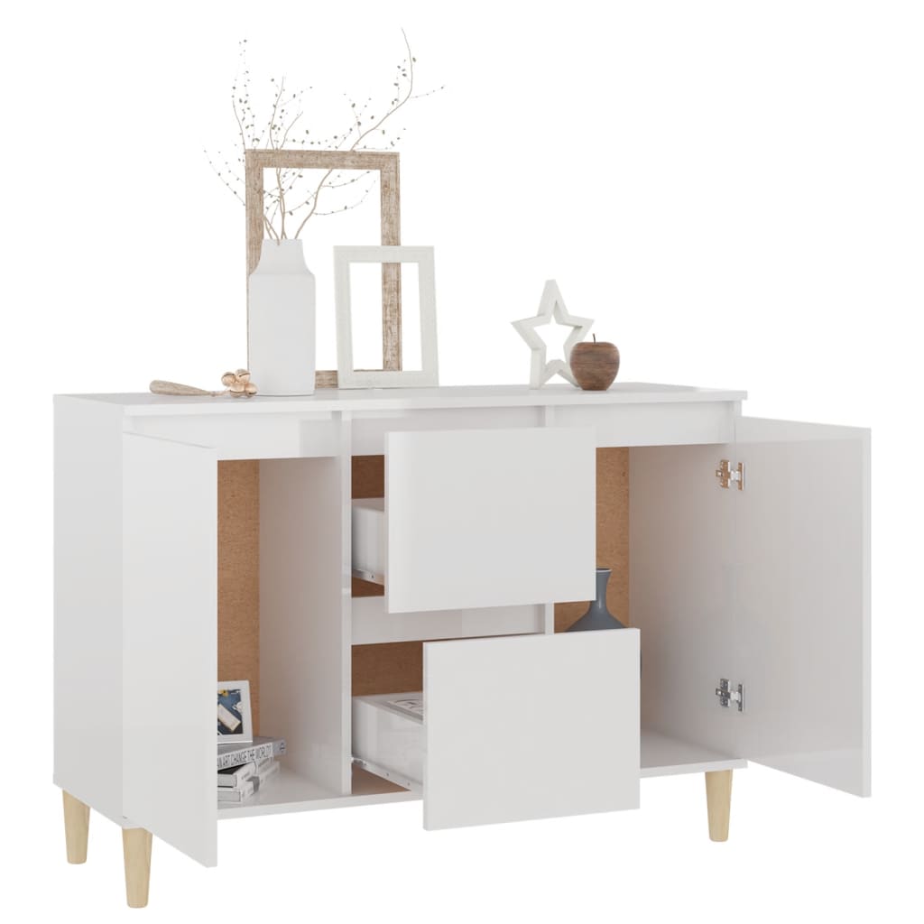 Credenza Bianco Lucido 101x35x70 cm in Legno Multistrato