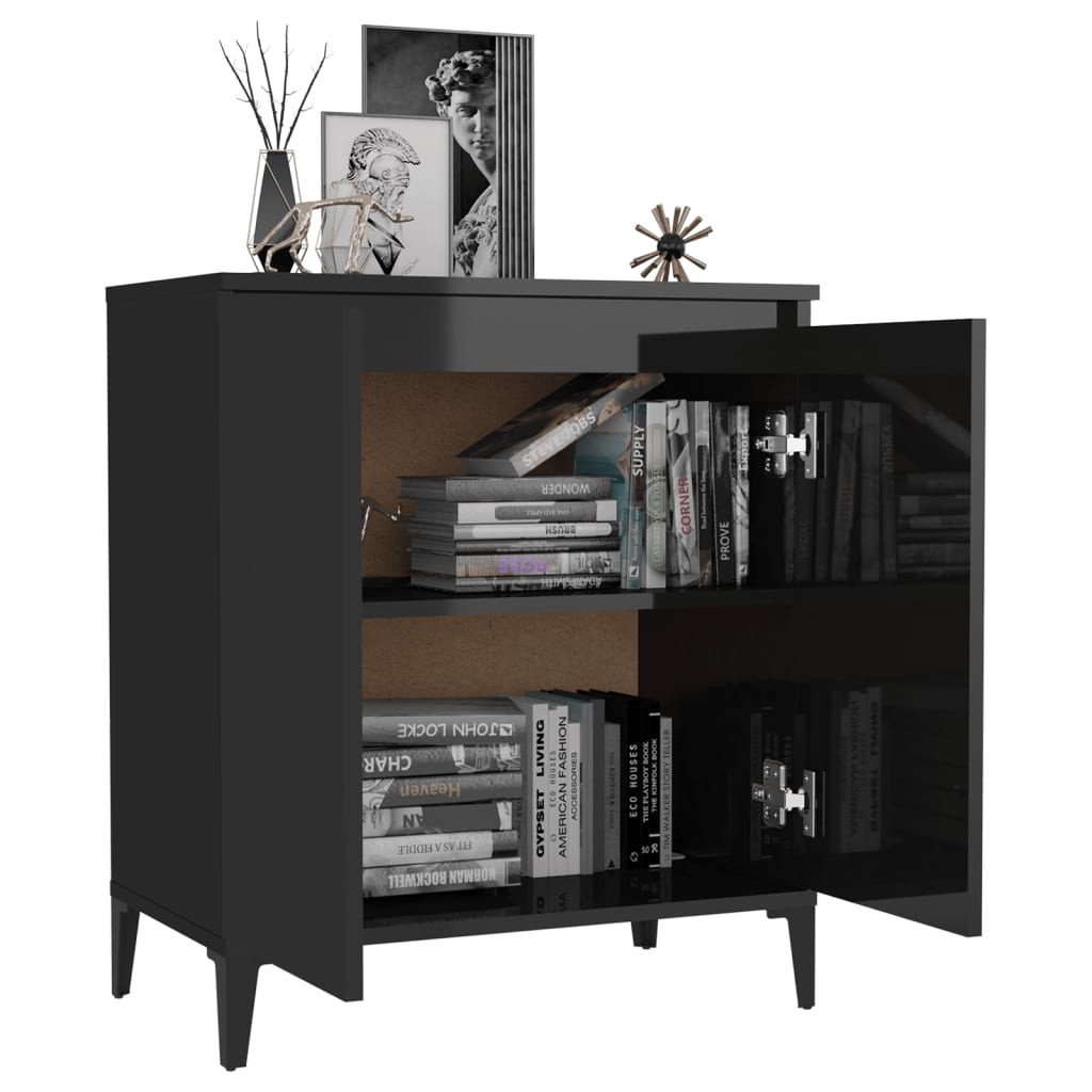 Credenza Nero Lucido 101x35x70 cm in Legno Multistrato