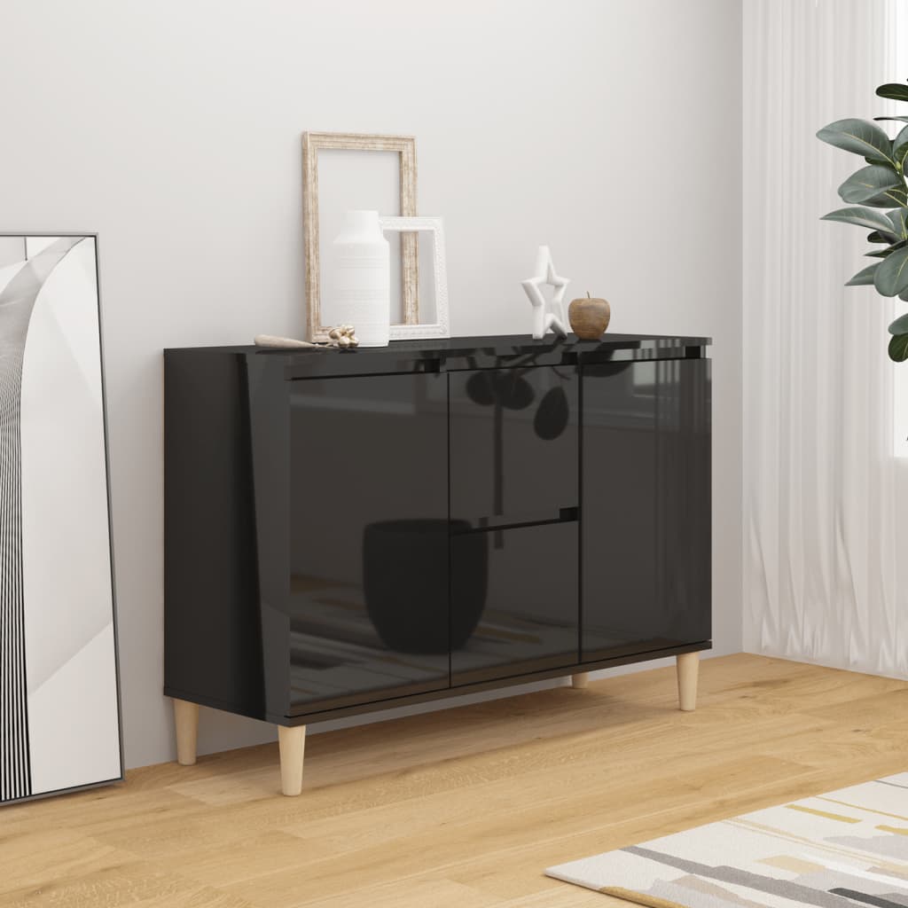 Credenza Nero Lucido 101x35x70 cm in Legno Multistrato
