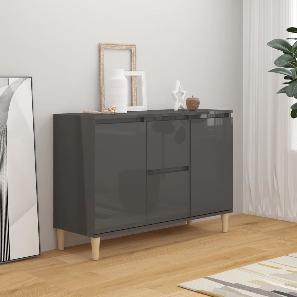 Credenza Grigio Lucido 101x35x70 cm in Legno Multistrato