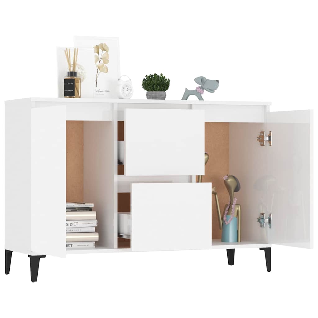 Credenza Bianco Lucido 102x35x70 cm in Legno Multistrato