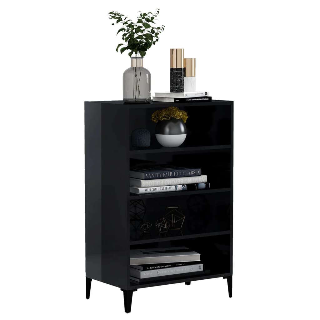 Credenza Nero Lucido 57x35x90 cm in Legno Multistrato